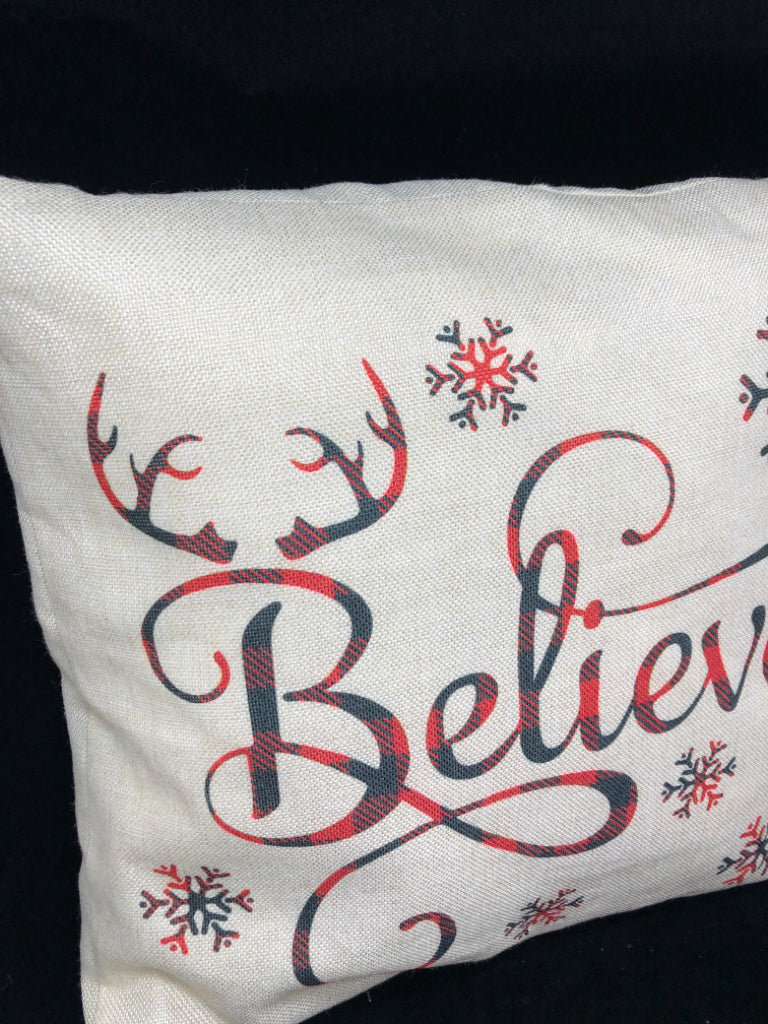 BUFFALO PLAID "BELIEVE" PILLOW.