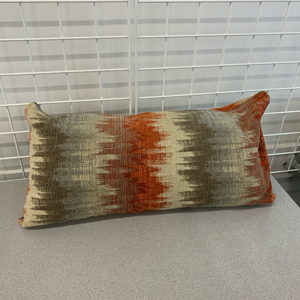 ORANGE/GRAY ZIG ZAG PILLOW.