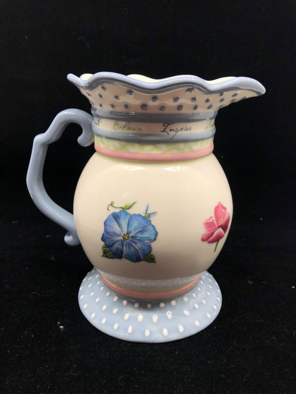 BLUE FLORAL PITCHER.