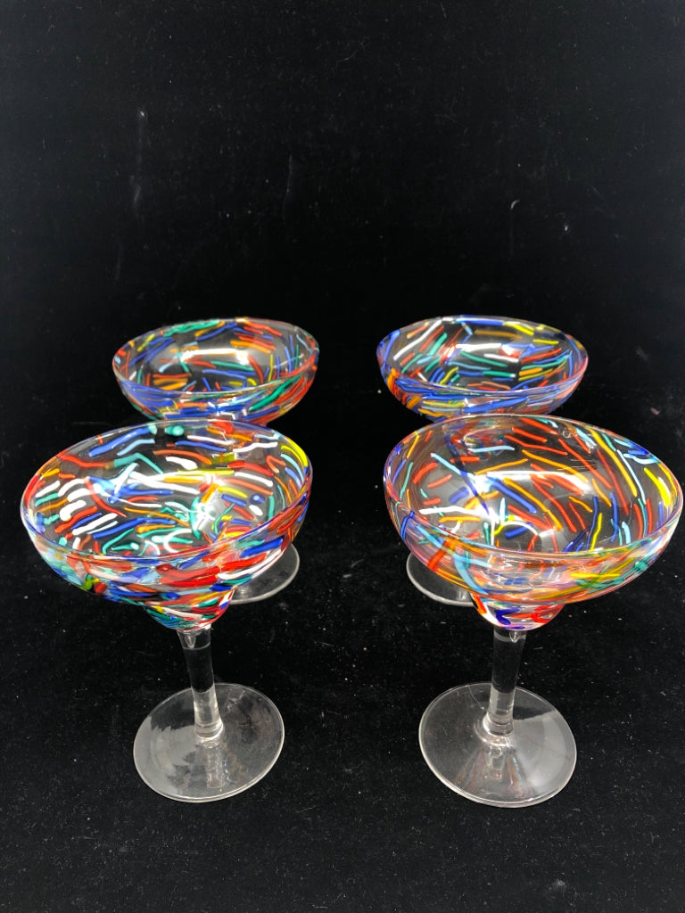 4 COLORFUL SPRINKLES MARGARITA GLASSES.