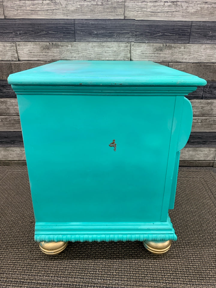 BRIGHT TEAL 2 DRAWER NIGHT STAND.
