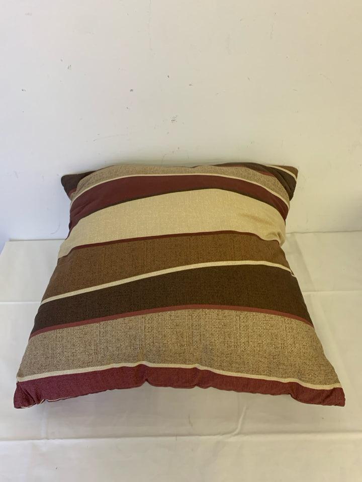 BROWN,CREAM,MAROON STRIPE SQUARE THROW PILLOW.