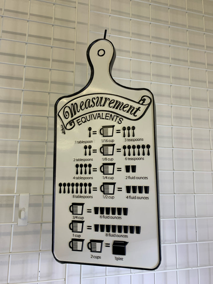BLACK AND WHITE METAL MEASUREMENTS WALL HANGING.