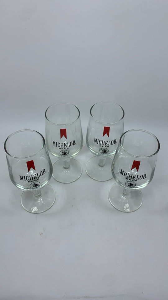 5 MICHELOB BEER FOOTED GLASSES.