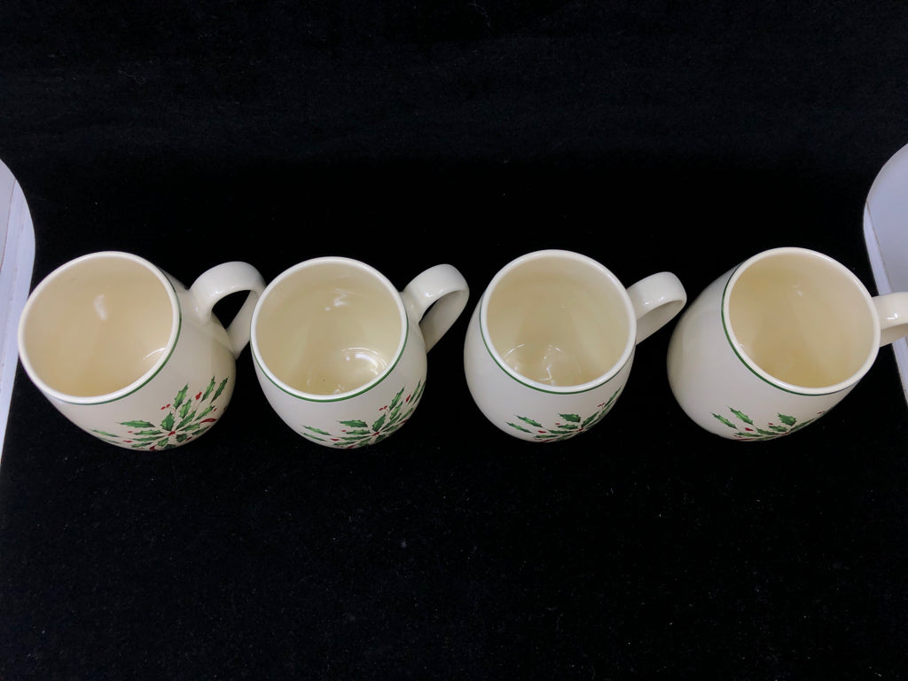 4 LENOX HOLLY MUGS.