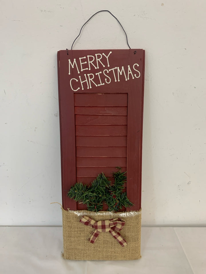 RED MERRY CHRISTMAS SHUTTER W BURLAP.