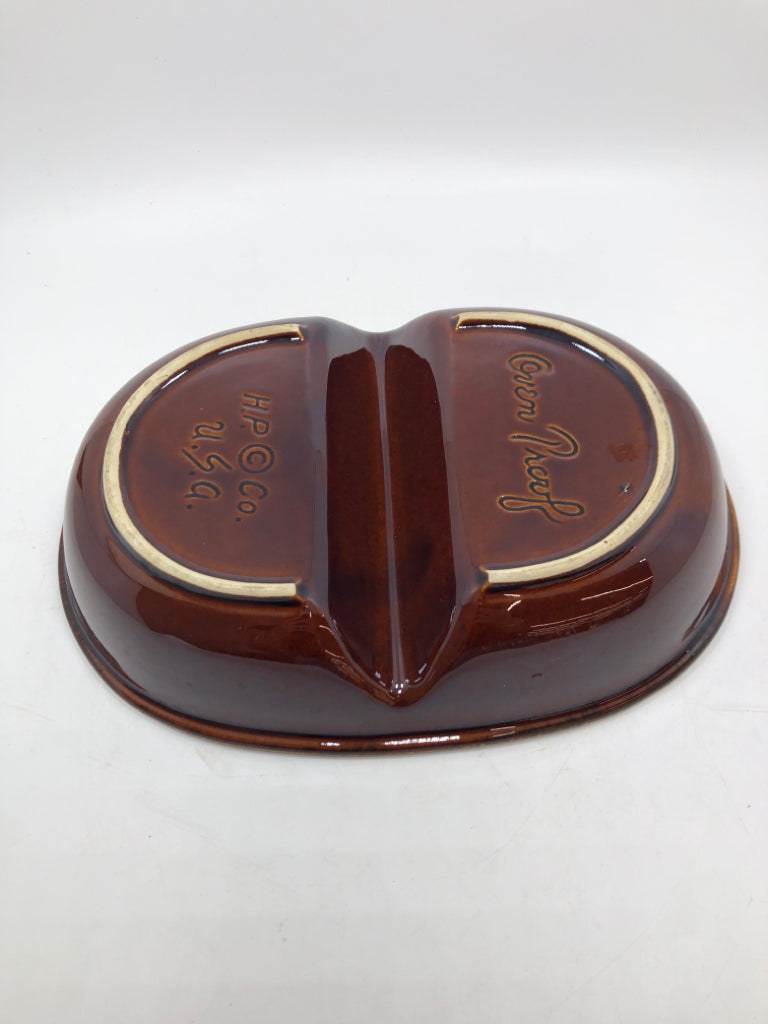 VTG DIVIDED BROWN DRIP GLAZE BOWL.