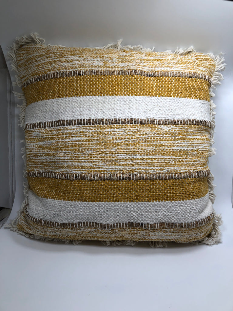 YELLOW THREADED PILLOWS W/FRINGE.
