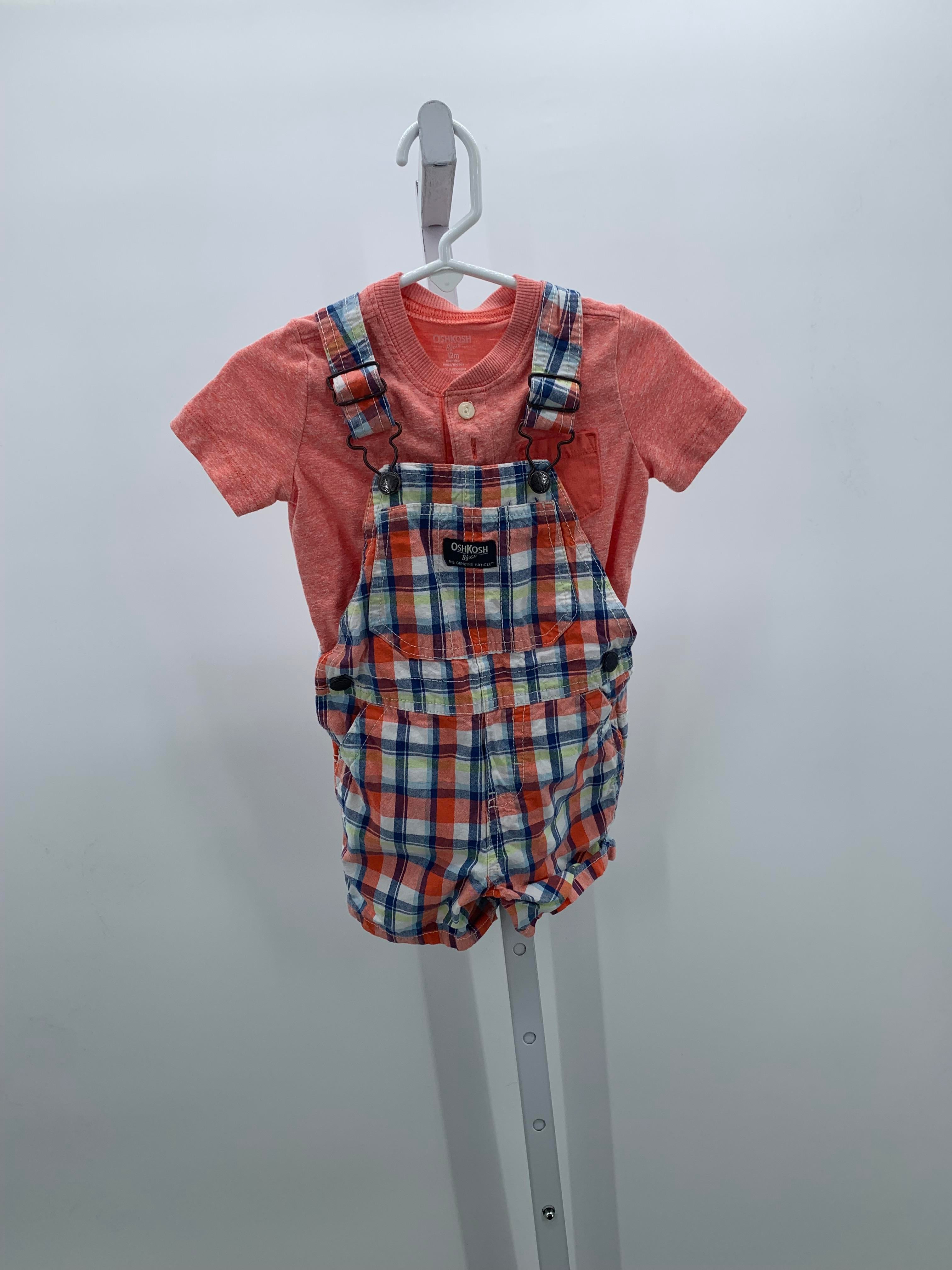 KNIT TEE AND PLAID SHORTALLS