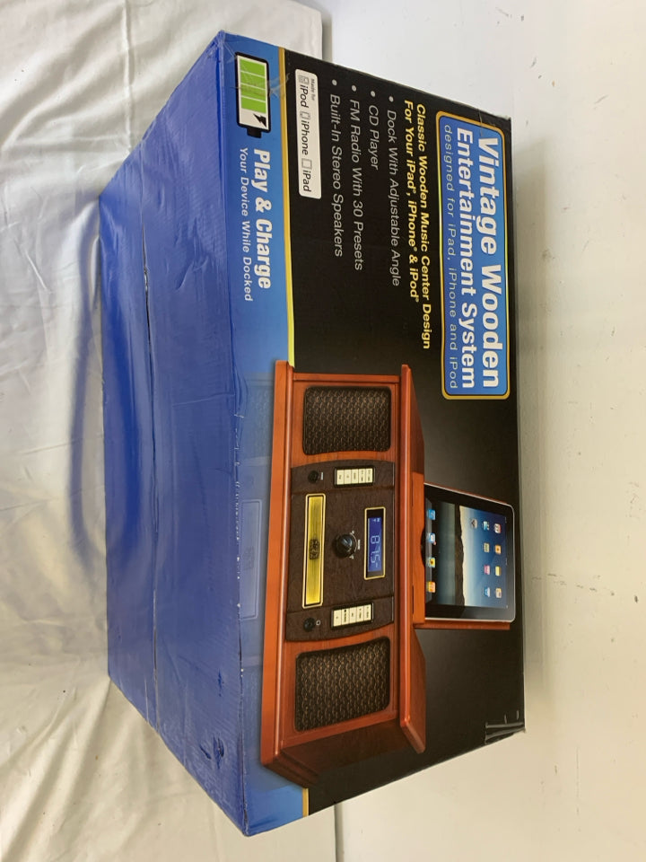 NIB VTG STYLE WOOD ENTERTAINMENT STEREO MUSIC CENTER.