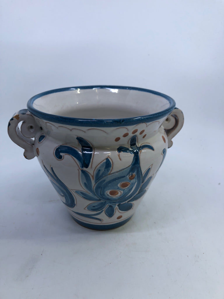 BLUE FLORAL POTTERY PLANTER-ITALY.