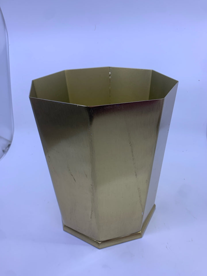 GOLD METAL TRASH BIN.