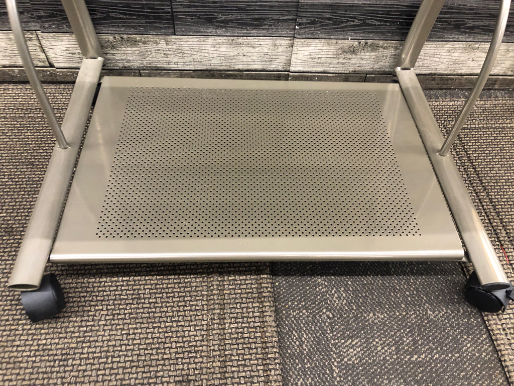 GLASS TOP ROLLING DESK.