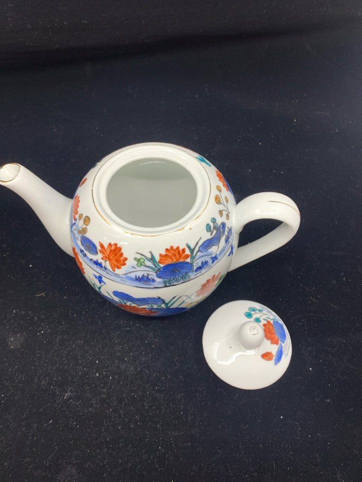 BLUE AND ORANGE TEA POT.