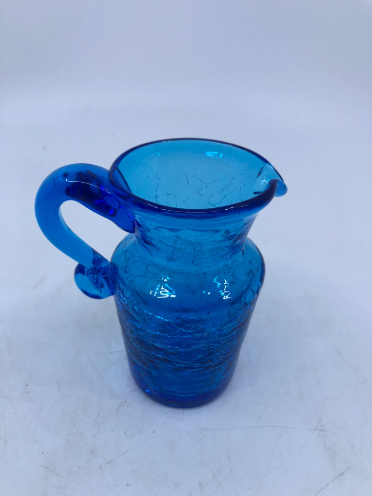 BLUE CRACKLE GLASS PITCHER.