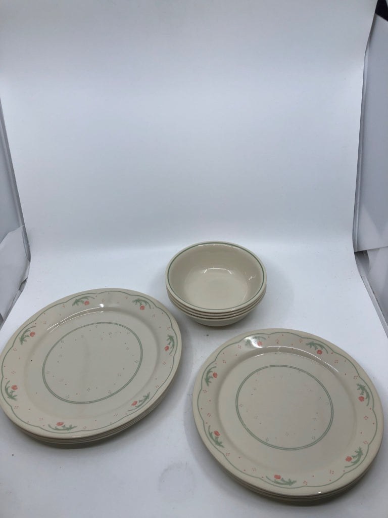 12 PC GREEN AND PINK FLORAL-SVC 4 DISH SET.