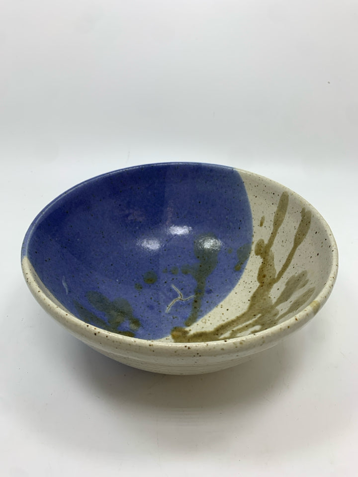 GRAY & BLUE POTTERY BOWL.