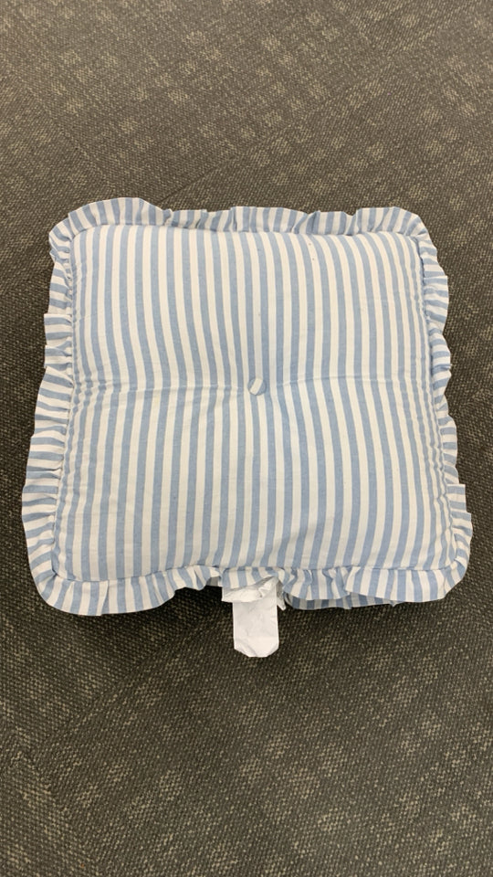 BLUE STRIPE FLOOR PILLOW W/RUFFLES.