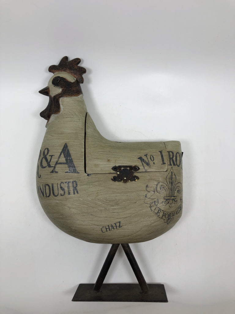 WOODEN ROOSTER FIGURE W/STORAGE.