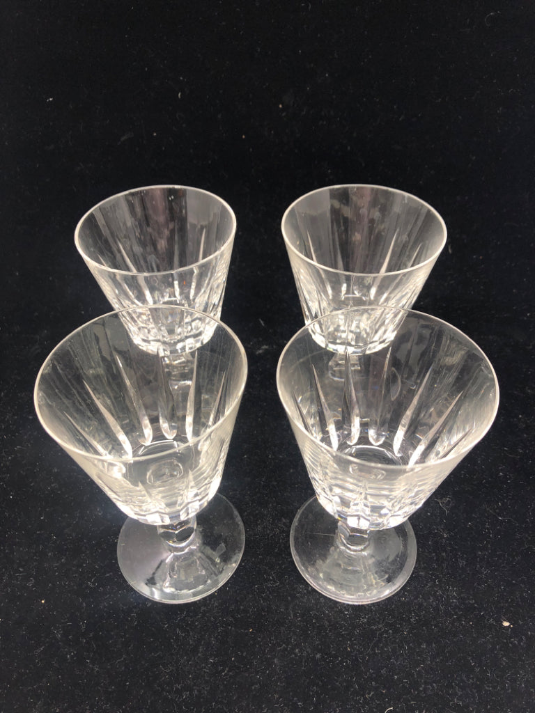 4 SHORT CUT GLASS WINE GLASSES.