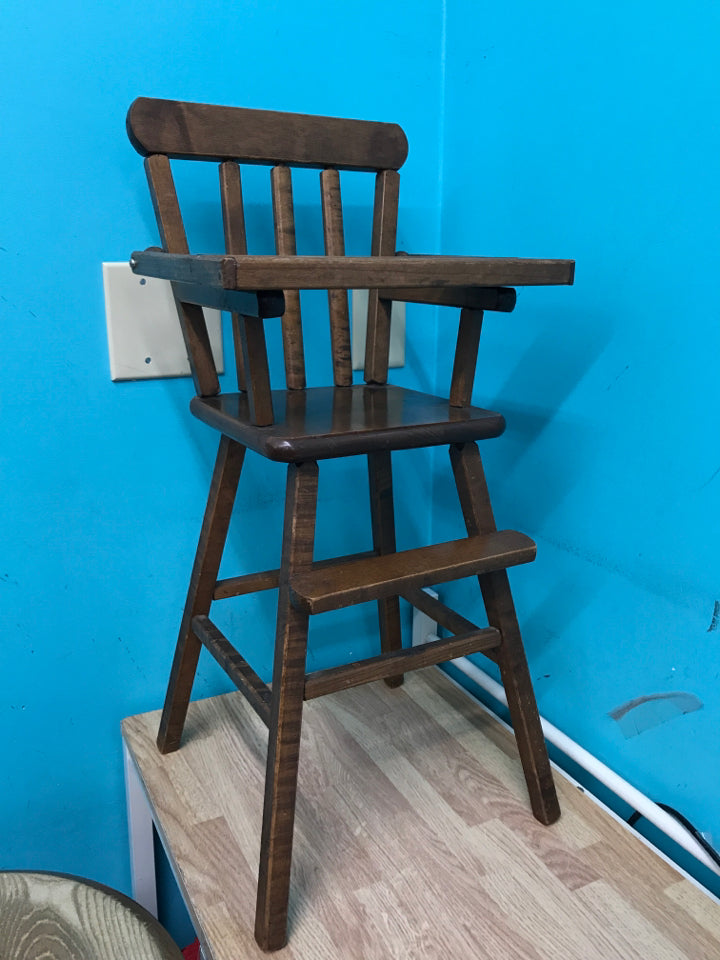 VTG All Wood High Chair for Dolls: 27"H (Tray: 12"W)