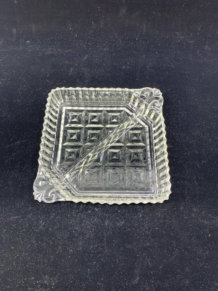 SQUARE DIVIDED GLASS DISH.