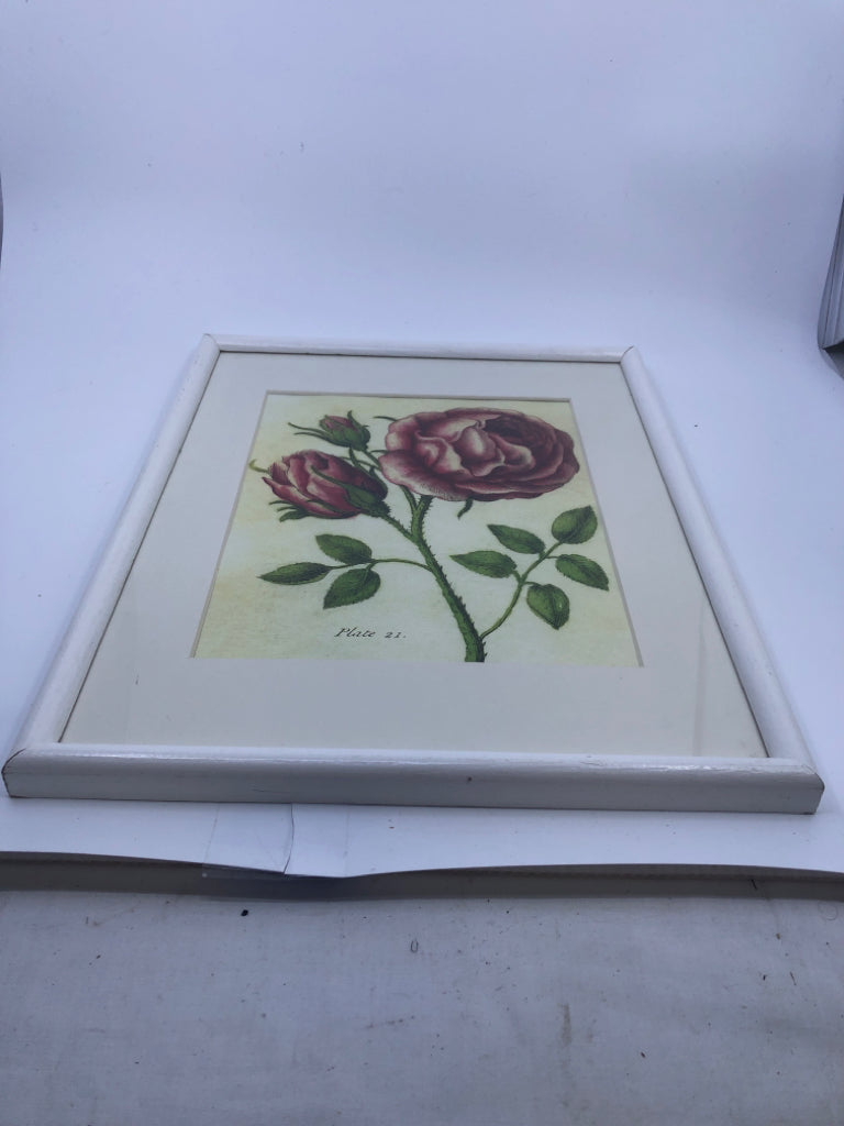 WHITE FRAMED ROSE PAINTING.