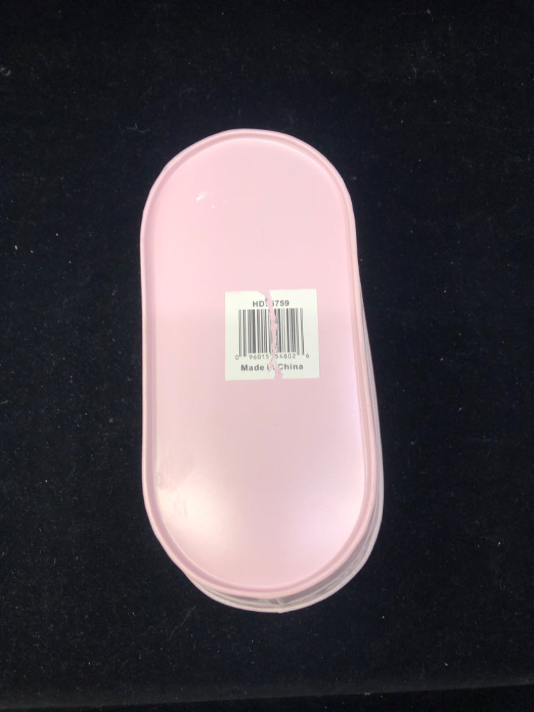 OVAL METAL PINK PLANTER W PLASTIC LINER.