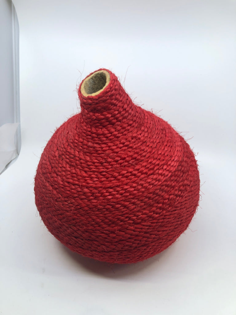 RED WRAPPED BOTTLE VASE.