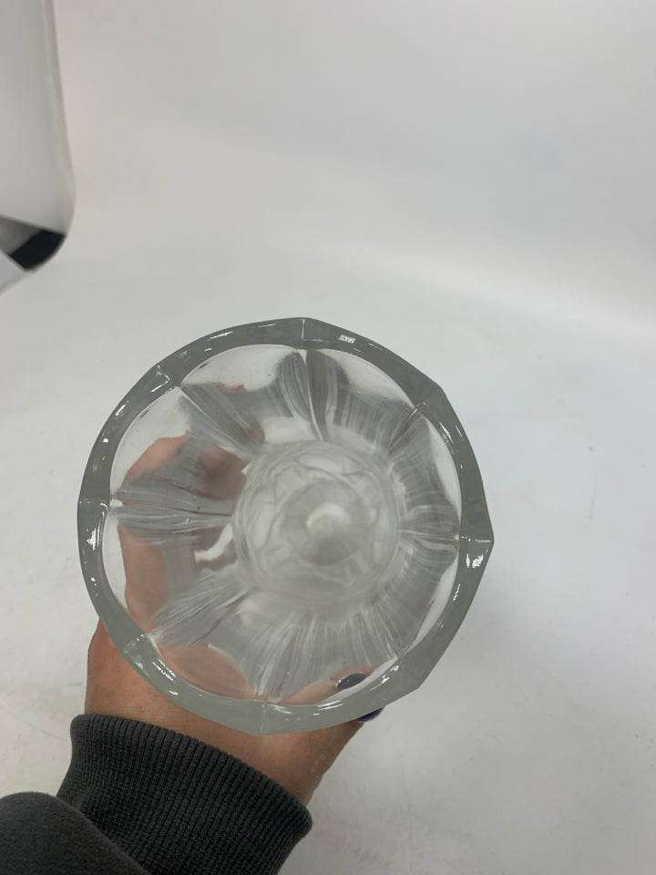 HEAVY CRYSTAL FOOTED VASE W/ FROSTED ROSE BOTTOM.