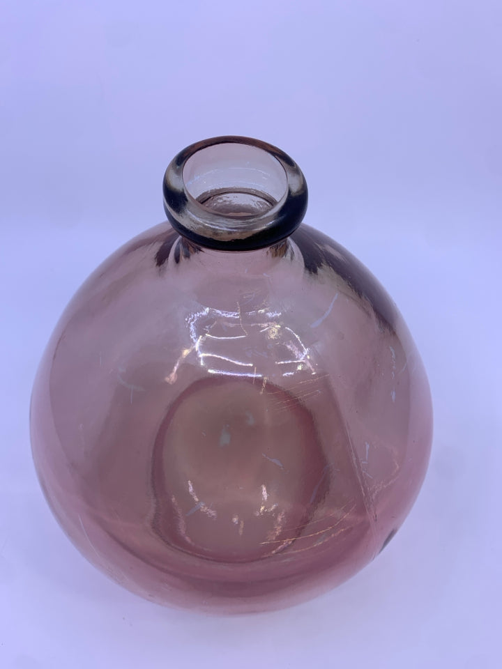 HEAVY BROWN ROUND NARROW NECK VASE.