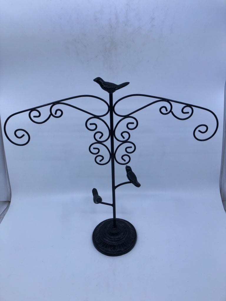 BLACK METAL BIRD JEWELRY HOLDER.