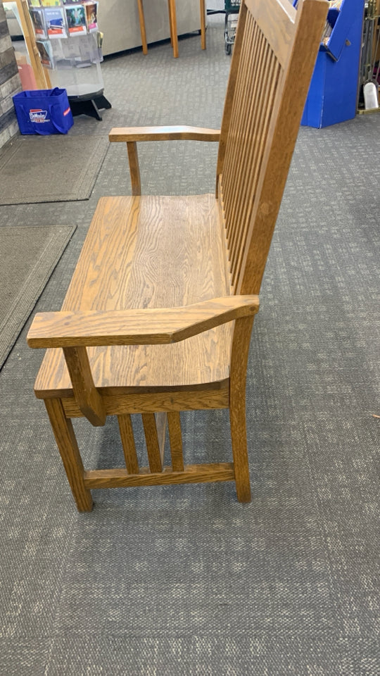 TALL BACK WOODEN BENCH.