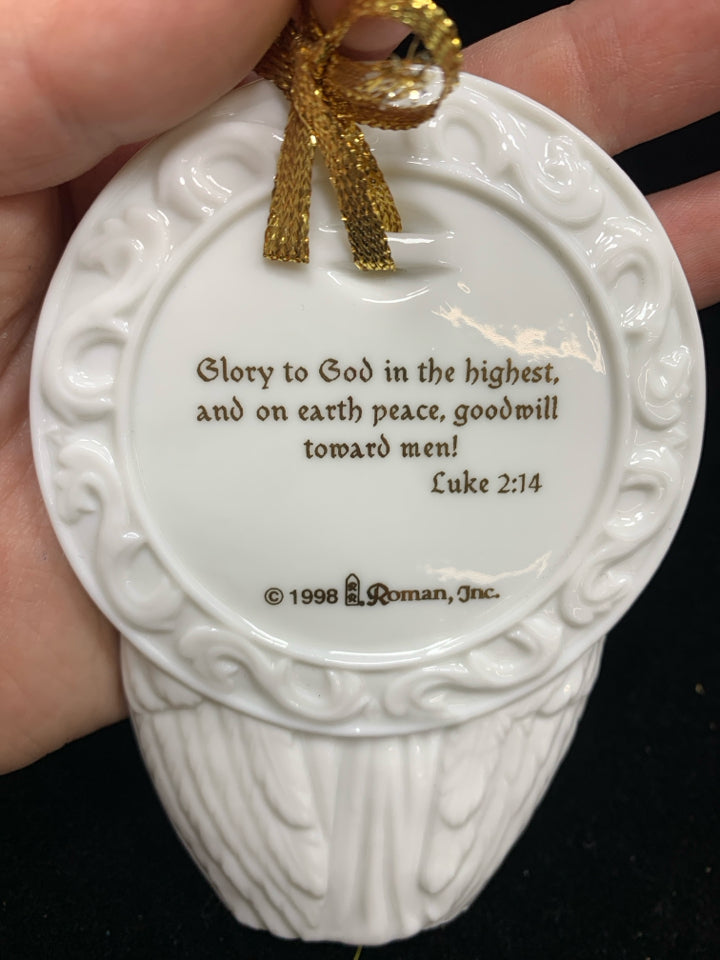 PORCELAIN ANGEL W/GOLD RIM ORNAMENT.