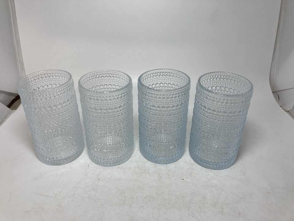 4 GLASS BEADED TUMBLERS.