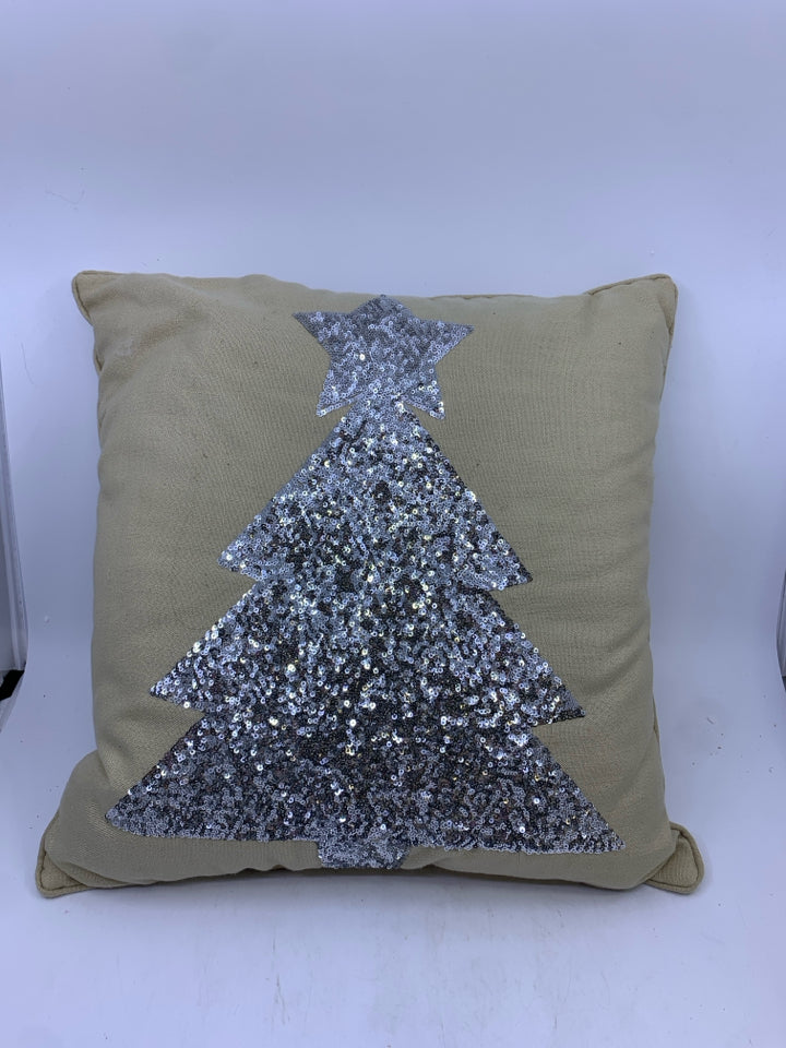 SILVER SEQUINS CHRISTMAS TREE PILLOW.