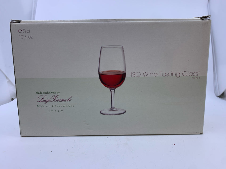 4 NIB WINE TASTING GLASSES.