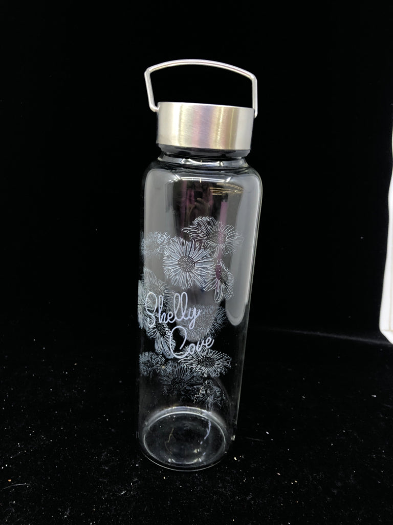 GLASS FLORAL WATER BOTTLE.