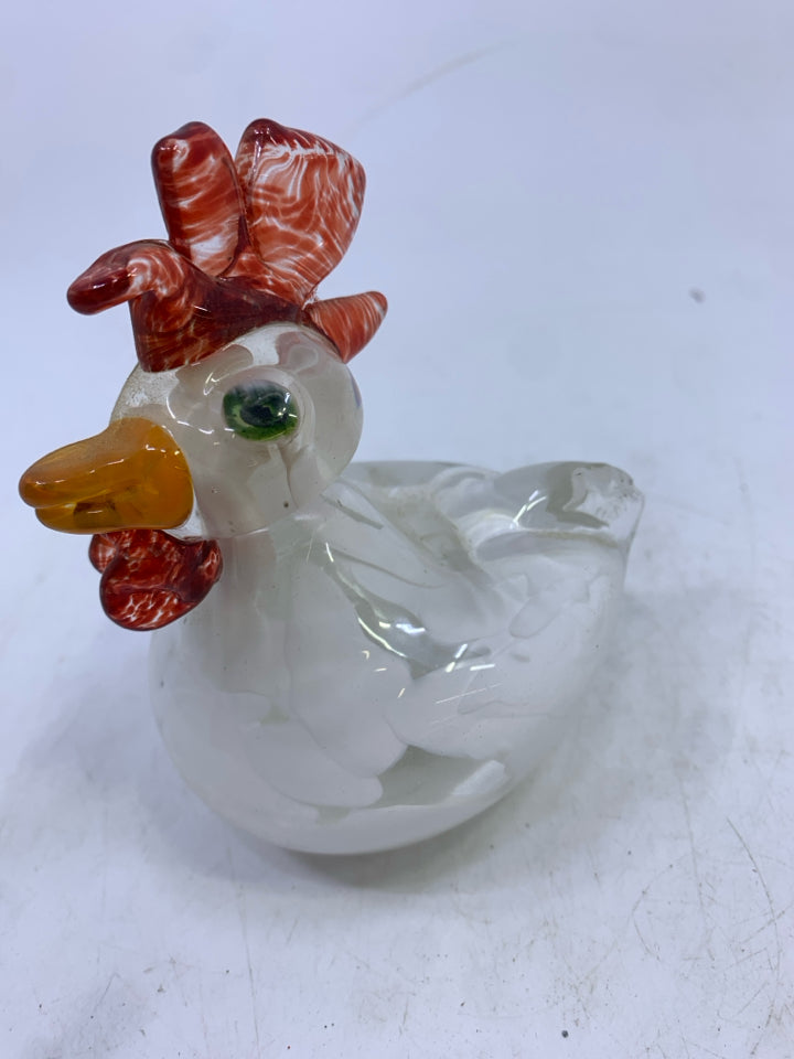 WHITE GLASS RED/ORANGE CHICKEN.