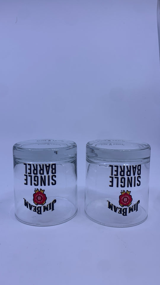 2 JIM BEAM SINGLE BARREL GLASSES.