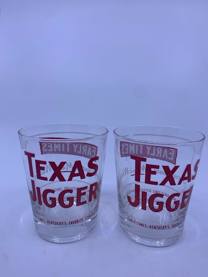2 TEXAS JIGGER GLASSES.