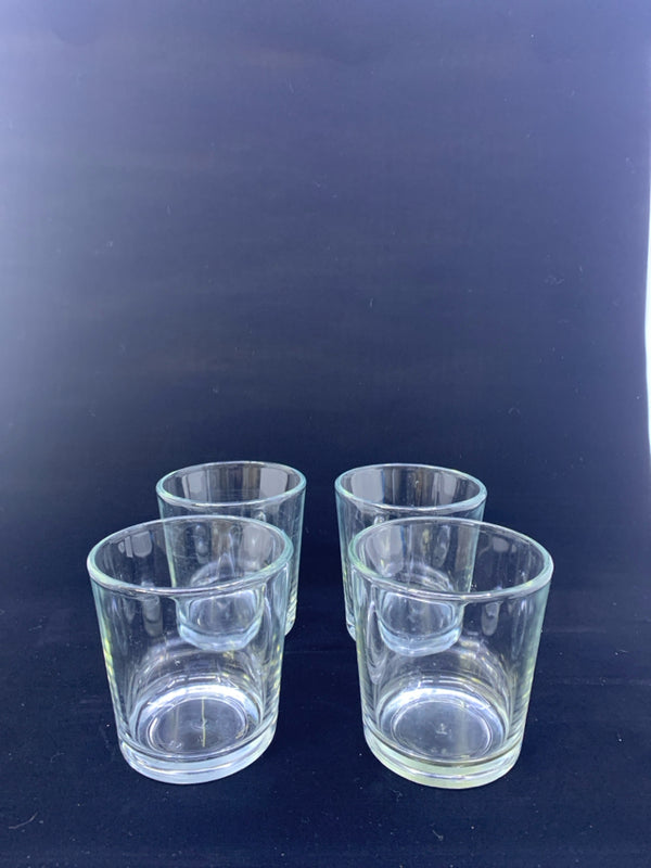 4 SHORT JUICE GLASSES.