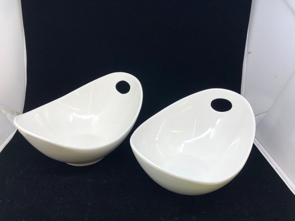 2 OVAL HIGH EDGE BOWLS.