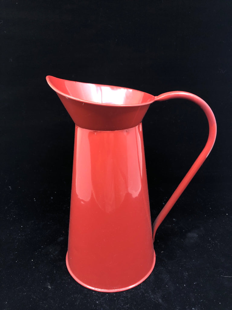 RED METAL PITCHER.