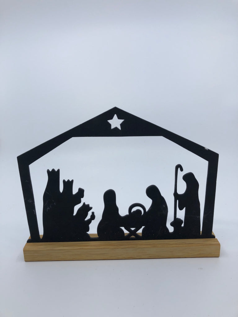 WOOD PAINTED NATIVITY SCENE.