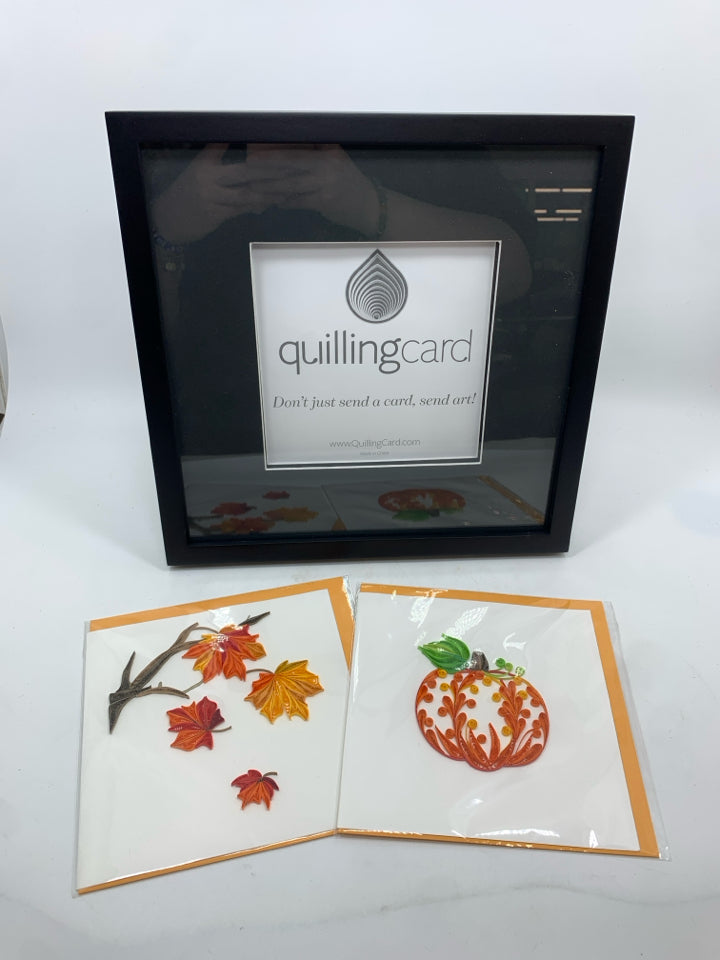 3PC FALL LEAVES & PUMPKIN QUILLING CARDS W/FRAME.