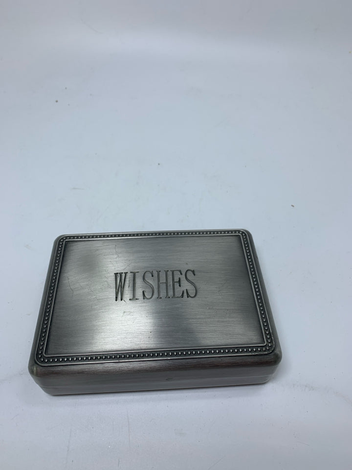 PEWTER RECTANGLE "WISHES" BOX.