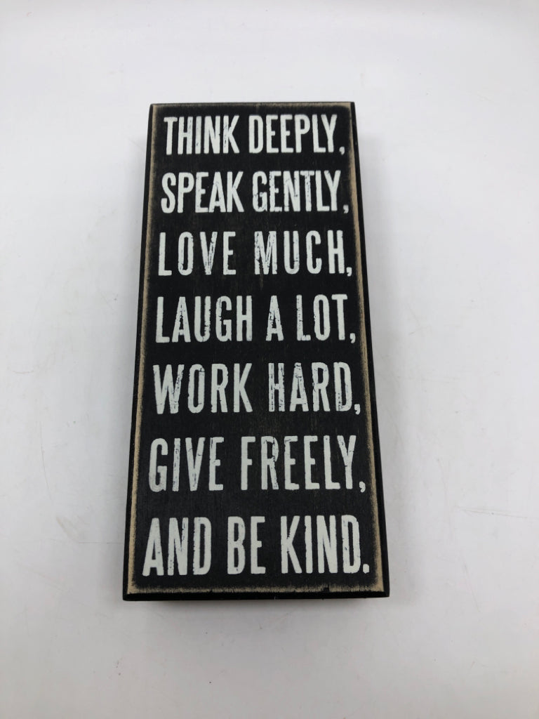 THINK DEEPLY WOOD BLOCK SIGN.