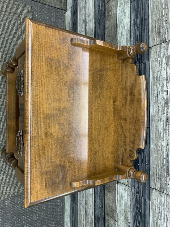 VTG DARK WOOD TWO TIER SIDE TABLE W/ DRAWER HEYWOOD WAKEFIELD .