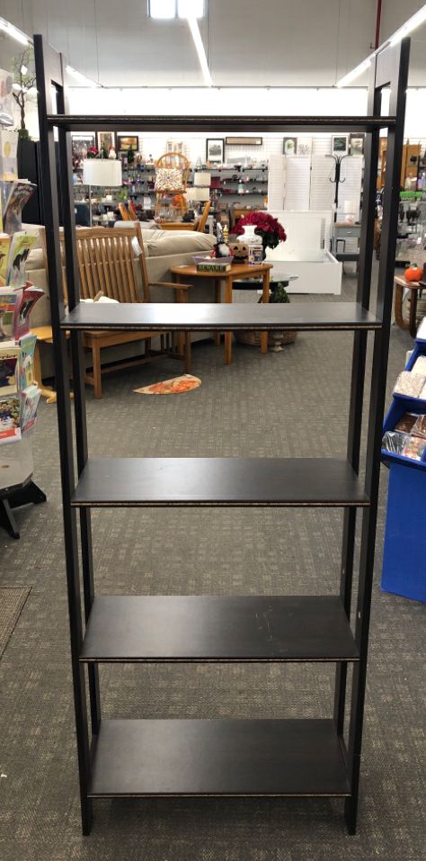 5 SHELF BROWN WOOD THIN SHELF.
